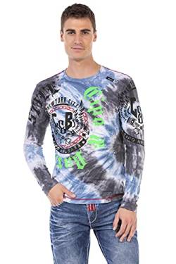 Cipo & Baxx Herren Longshirt Longsleeve Print Rundhalsausschnitt Shirt Langarm Sweater CL476 Blau S von Cipo & Baxx