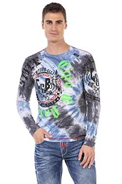 Cipo & Baxx Herren Longshirt Longsleeve Print Rundhalsausschnitt Shirt Langarm Sweater CL476 Blau XXL von Cipo & Baxx