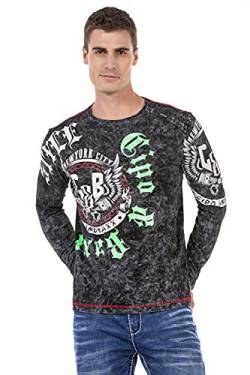 Cipo & Baxx Herren Longshirt Longsleeve Print Rundhalsausschnitt Shirt Langarm Sweater CL476 Schwarz M von Cipo & Baxx