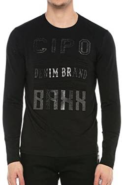 Cipo & Baxx Herren Longsleeve Langarmshirt Sweater Pullover Sweatshirt mit Marken Logo Schwarz L von Cipo & Baxx