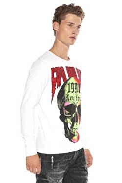 Cipo & Baxx Herren Longsleeve Langarmshirt Sweater Totenkopf Print Sweatshirt Weiß L von Cipo & Baxx