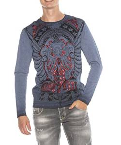 Cipo & Baxx Herren Longsleeve Langarmshirt Sweatshirt Pullover Sweater Mix mit Print Indigo M von Cipo & Baxx