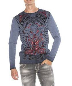 Cipo & Baxx Herren Longsleeve Langarmshirt Sweatshirt Pullover Sweater Mix mit Print Indigo S von Cipo & Baxx