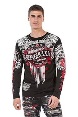 Cipo & Baxx Herren Longsleeve Langarmshirt Sweatshirt Rundhals Aufdruck Sweater CL450 Schwarz L von Cipo & Baxx