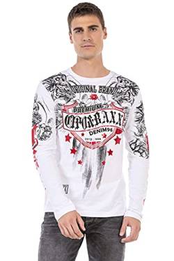 Cipo & Baxx Herren Longsleeve Langarmshirt Sweatshirt Rundhals Aufdruck Sweater CL450 Weiß XXL von Cipo & Baxx