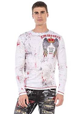 Cipo & Baxx Herren Longsleeve Sweatshirt Langarm Pullover Shirt Print CL497 Weiß L von Cipo & Baxx