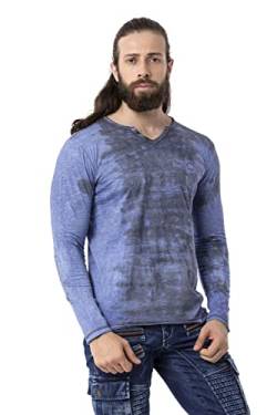 Cipo & Baxx Herren Longsleeve Sweatshirt Shirt Batikwaschung V-Ausschnitt Print Langarmshirt CL517 Blau L von Cipo & Baxx