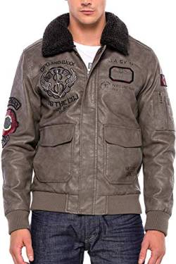 Cipo & Baxx Herren Outdoorjacke Kunstleder Bomberjacke Übergangsjacke Kunstfellkragen Jacket Beige XL von Cipo & Baxx