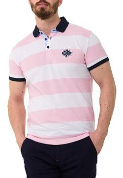 Cipo & Baxx Herren Poloshirt Freizeit Baumwolle Polokragen Streifen T-Shirt CT741 Weiß-Pink L von Cipo & Baxx