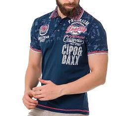 Cipo & Baxx Herren Poloshirt Print Polokragen T-Shirt Kurzarm CT738 Navyblau S von Cipo & Baxx