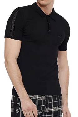 Cipo & Baxx Herren Poloshirt Shirt Flecht-Optik Casual Kurzarm CT517 Schwarz XL von Cipo & Baxx