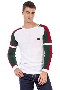 Cipo & Baxx Herren Pullover Farbblock Design Strickpullover Sweater Rundhals Pulli CP249 Weiß M von Cipo & Baxx