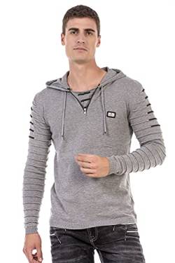 Cipo & Baxx Herren Pullover Strick Gerippt Kapuze Sweater Strickpulli CP246 Grau M von Cipo & Baxx