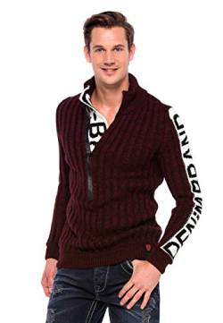 Cipo & Baxx Herren Pullover Strickpullover Sweater Sweatshirt Grobstrickpullover Hoodie Burgundy-Ecru L von Cipo & Baxx