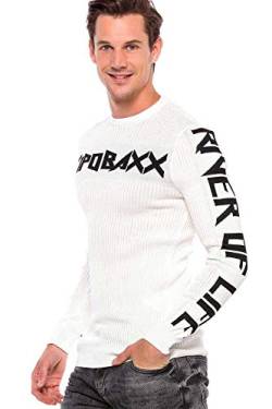 Cipo & Baxx Herren Rippenstrickpullover Label Sweater Langarmshirt Rundhalsausschnitt Pullover Weiß XXL von Cipo & Baxx