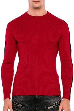 Cipo & Baxx Herren Rippenstrickpullover Langarmshirt Sweater Longsleeve Body Fit Sweatshirt Pulli Rot M von Cipo & Baxx