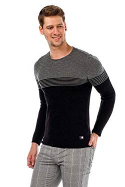 Cipo & Baxx Herren Rundhalskragen Pullover Strickpullover Sweater Schwarz-Grau XL von Cipo & Baxx