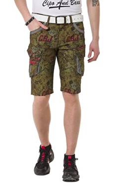 Cipo & Baxx Herren Shorts Kurzehose Cargo Bermuda Alloverprint CK256 Khaki W33 von Cipo & Baxx