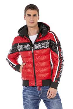 Cipo & Baxx Herren Steppjacke Jacke Winterjacke Kapuze Reißverschluss CJ268 Rot L von Cipo & Baxx