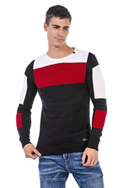 Cipo & Baxx Herren Strick Pullover Sweater Gerippt Pulli CP247 Dunkelblau-Rot M von Cipo & Baxx