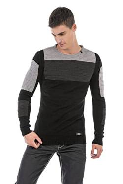 Cipo & Baxx Herren Strick Pullover Sweater Gerippt Pulli CP247 Schwarz-Anthracite XL von Cipo & Baxx