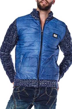 Cipo & Baxx Herren Strickjacke Stepp Jacke Übergangsjacke Pullover Sweater Sweatjacke Materialmix Blau L von Cipo & Baxx