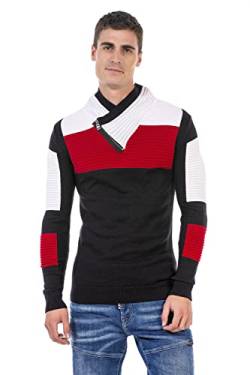 Cipo & Baxx Herren Strickpullover Schalkragen Pullover Sweater Stehkragen Pulli CP248 Dunkelblau-Rot M von Cipo & Baxx