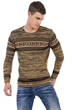 Cipo & Baxx Herren Strickpullover Streifen Muster Strick Rundhals Langarm Pullover CP244 Camel M von Cipo & Baxx