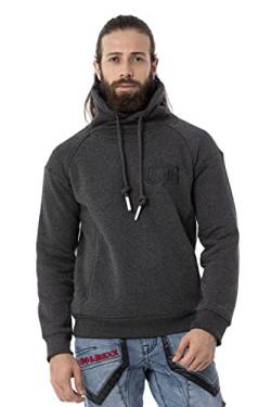 Cipo & Baxx Herren Sweater Hoodie Schalkragen Print Sweatshirt Langarm Pullover CL529 Anthracite XL von Cipo & Baxx