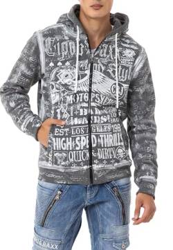 Cipo & Baxx Herren Sweatjacke Hoodie Alloverprint Kapuze Sweater Pullover Jacke Reißverschluss CL544 Anthracite XL von Cipo & Baxx