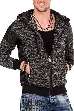 Cipo & Baxx Herren Sweatjacke Übergangsjacke Pullover Sweater Jacke Kunstleder Schwarz S von Cipo & Baxx