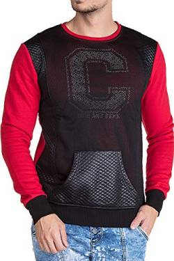 Cipo & Baxx Herren Sweatshirt Langarmshirt Pullover Sweater Longsleeve Netz-Kunstleder Details Rot M von Cipo & Baxx