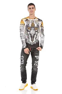 Cipo & Baxx Herren Sweatshirt Pullover Langarmshirt Longsleeve Sweater Print CL492 Ecru L von Cipo & Baxx