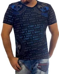 Cipo & Baxx Herren T-Shirt Allover Print Rundhals Casual Freizeitshirt Markenschriftzug CT554 Schwarz L von Cipo & Baxx