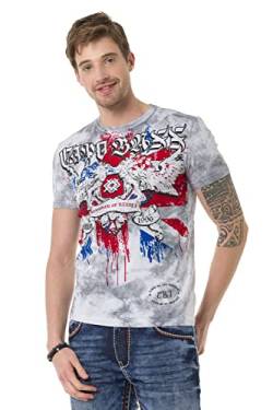 Cipo & Baxx Herren T-Shirt Aufdruck Print Graffiti Design Baumwolle Freizeit Shirt Kurzarm Rundhals CT694 Grau XL von Cipo & Baxx