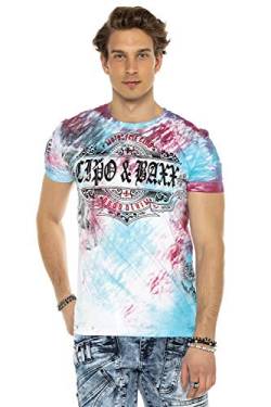 Cipo & Baxx Herren T-Shirt Aufdruck Print Streifen Muster Batik CT584 Rundhals Design Shirt Türkis S von Cipo & Baxx