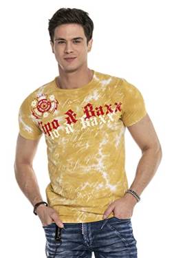 Cipo & Baxx Herren T-Shirt Batik Waschung Kurzarm Sommer Rundhals Vintage Design Print Shirt CT613 Mustard L von Cipo & Baxx