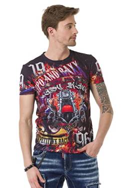 Cipo & Baxx Herren T-Shirt Freizeit Kurzarm Print Ausgefallen Rundhals Alloverprint Shirt CT680 Schwarz M von Cipo & Baxx