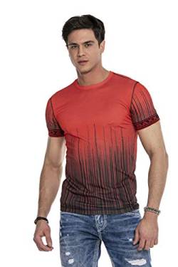 Cipo & Baxx Herren T-Shirt Kurzarm Batikwaschung Biker Shirt Rundhals Design Freizeitshirt CT630 Rot M von Cipo & Baxx