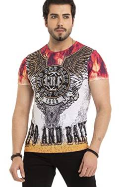 Cipo & Baxx Herren T-Shirt Kurzarm Print Rundhals Strasssteine CT665 Weiß M von Cipo & Baxx