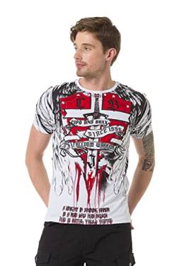 Cipo & Baxx Herren T-Shirt Kurzarm Strasssteine Rundhals Print Baumwolle Freizeit Shirt CT673 Weiß S von Cipo & Baxx