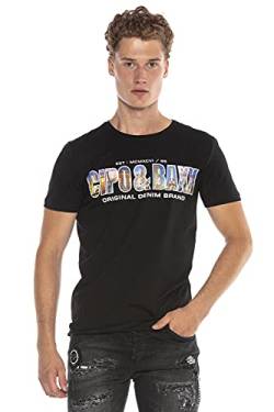 Cipo & Baxx Herren T-Shirt Markenprint Rundhals Kurzarm Shirt CT600 Schwarz L von Cipo & Baxx