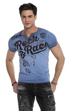 Cipo & Baxx Herren T-Shirt Print Batik Design Kurzarmshirt V-Ausschnitt CT646 Blau M von Cipo & Baxx