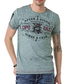Cipo & Baxx Herren T-Shirt Print Batik Kurzarm Rundhals Streetstyle Baumwolle CT703 Mint M von Cipo & Baxx