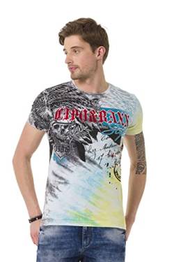 Cipo & Baxx Herren T-Shirt Print Batik Vintage Kurzarm Fashion Rundhals Shirt CT684 Blau L von Cipo & Baxx