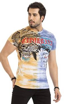 Cipo & Baxx Herren T-Shirt Print Batik Vintage Kurzarm Fashion Rundhals Shirt CT684 Gelb L von Cipo & Baxx