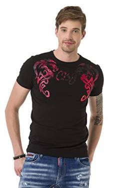 Cipo & Baxx Herren T-Shirt Print Rundhals Kurzarm Baumwolle Freizeitshirt Steinbestickung Shirt CT679 Schwarz L von Cipo & Baxx