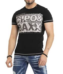 Cipo & Baxx Herren T-Shirt Rundhals Frontprint Kurzarm Regular Fit CT677 Schwarz S von Cipo & Baxx