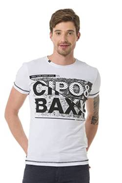 Cipo & Baxx Herren T-Shirt Rundhals Frontprint Kurzarm Regular Fit CT677 Weiß S von Cipo & Baxx