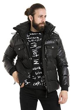 Cipo & Baxx Herren Winterjacke Stepp Glanz Hoherkragen Freizeitjacke Kapuze CM212 Schwarz S von Cipo & Baxx